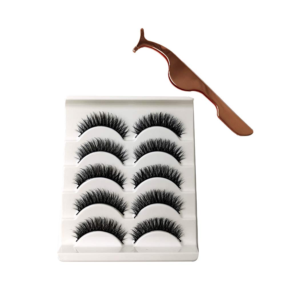 Fleurapance Fake Eyelashes Natural Lashes 3D Faux Mink 5 Pairs Reusable False Eyelashes Natural Look For Nude Makeup Eyelashes Extension With Free Precision Eyelashes Clip 