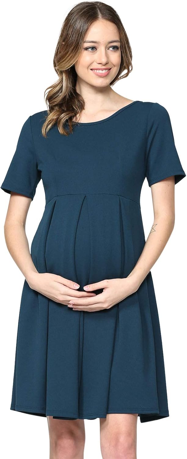 HELLO MIZ Women's Maternity Midi Dress with Front & Back Pleat at  Women’s Clothing store