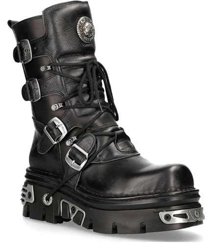 Amazon.com: New Rock Unisex M.727-S1 Black Leather Boots Skull