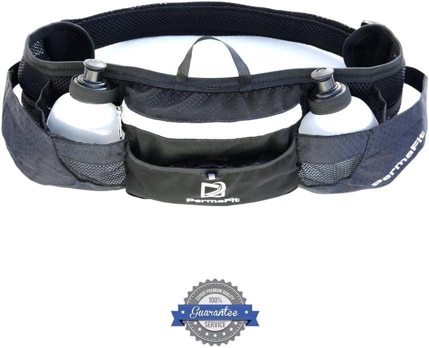 PermaFit Hydration Running Belt with 2 12-Ounce BPA Free Water Bottles; Fits Large Phones