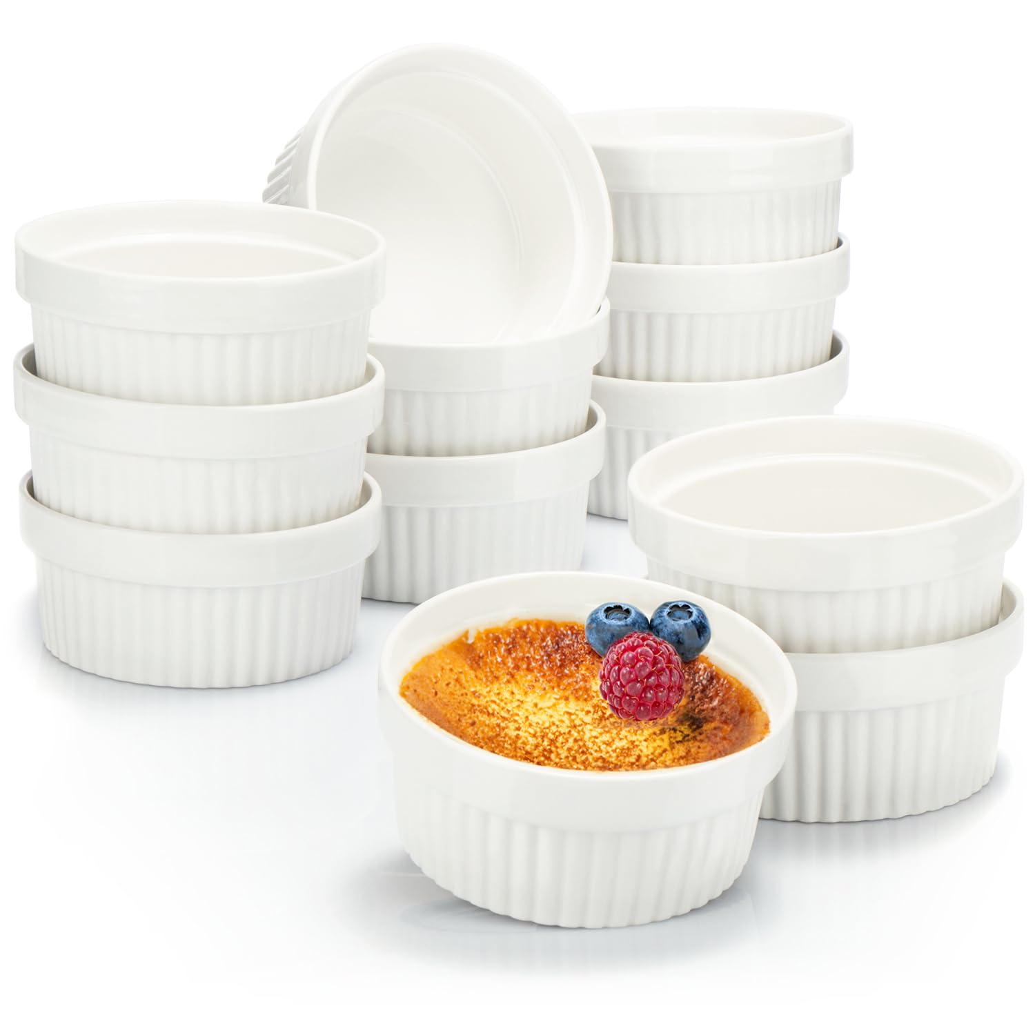 COM-FOUR® 12x Soufflé moulds - Ceramic creme brulee bowls - ovenproof moulds - Dessert bowl and pastry moulds for e.g. ragout fin - 270 ml each