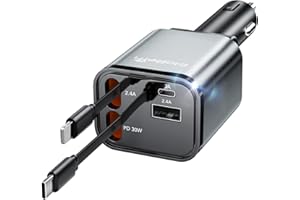 ELOBETH Retractable Car Charger Adapter for iPhone 17,4 in 1 Fast Charging Car Phone Charger,69W USB C Car Truck Accessories,Road Trip Essentials Gift for Men Women for iPhone 17 Pro Max/16/15/14/13/12,Galaxy