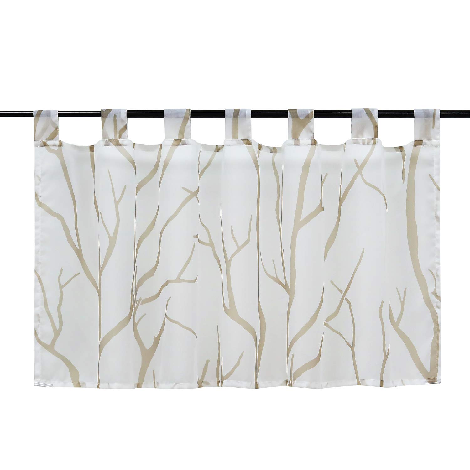 Heichkell Voile Transparent Panel Curtain Modern Loops Short Curtain Printed Tree Branches Kitchen Curtain White #2 H x W 60 x 120 cm