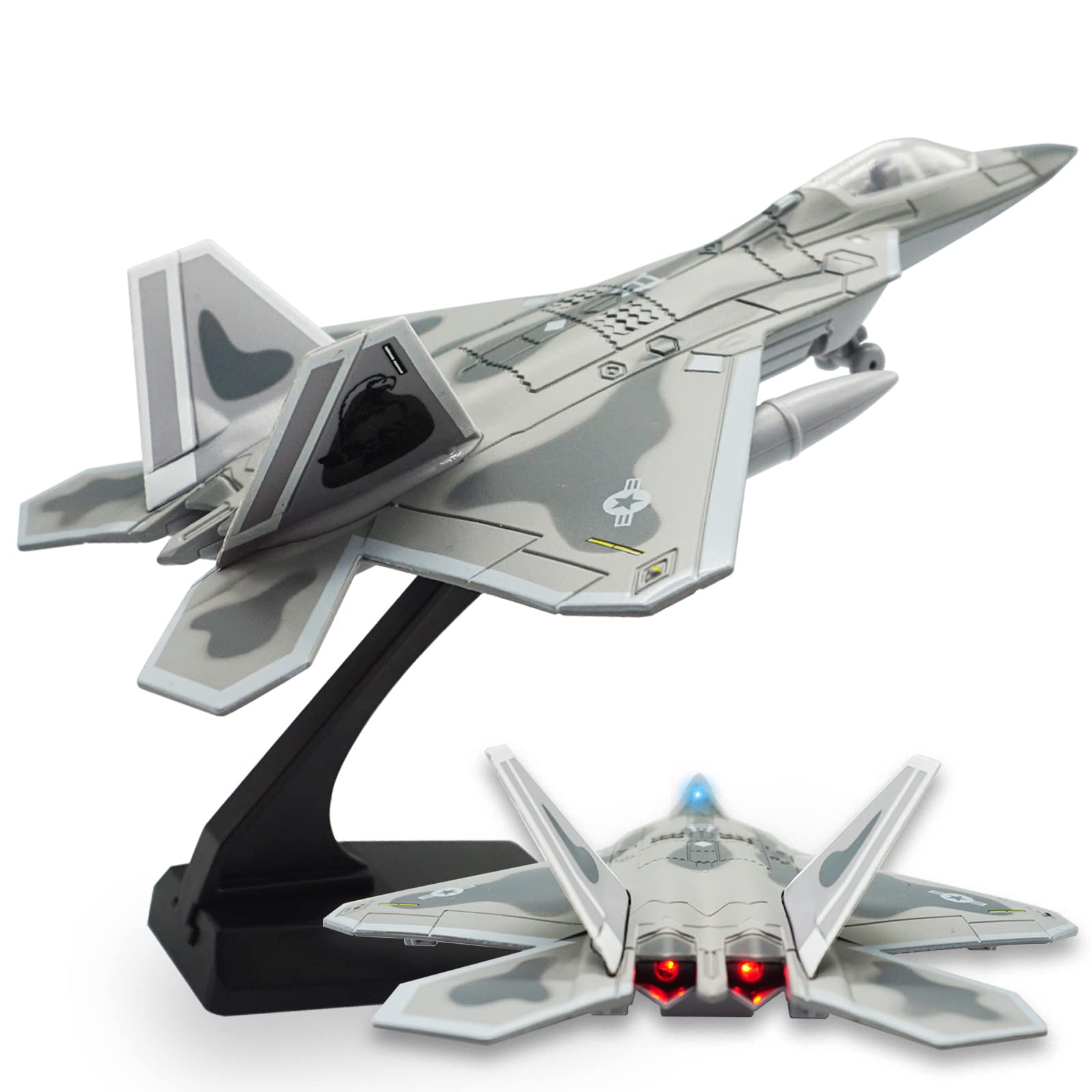 Photo 1 of OTONOPI Fighter Jet Toy F-22 Raptor Fighter Bomber Aircraft Diecast Army Fighting Jet 1/100 Airplanes Model with Lights and Sounds for Kids