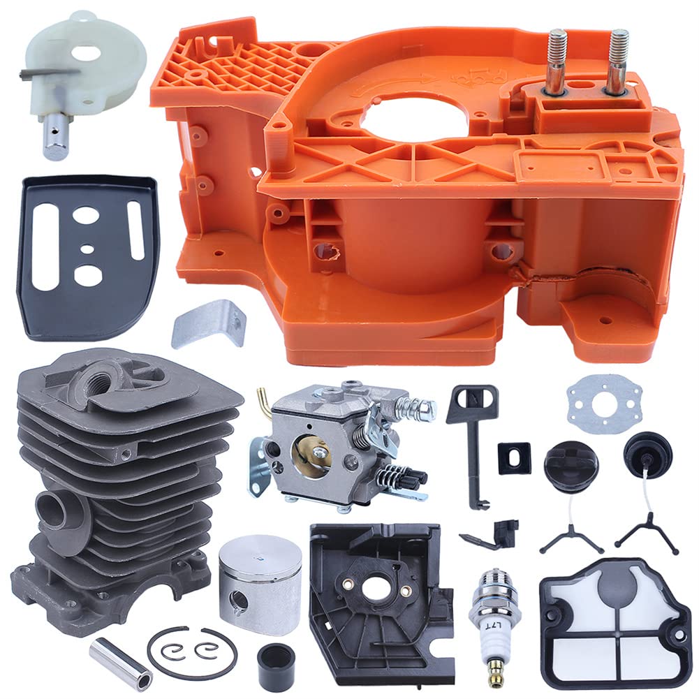 Gubeter Cylinder Piston Crankcase Carburetor Kit, For Husqvarna 137 142 Chainsaw, 530071991, 530069940, 530071987, 545013503, 530029811, 530037465, 530047855, 503161602, 530029831,
