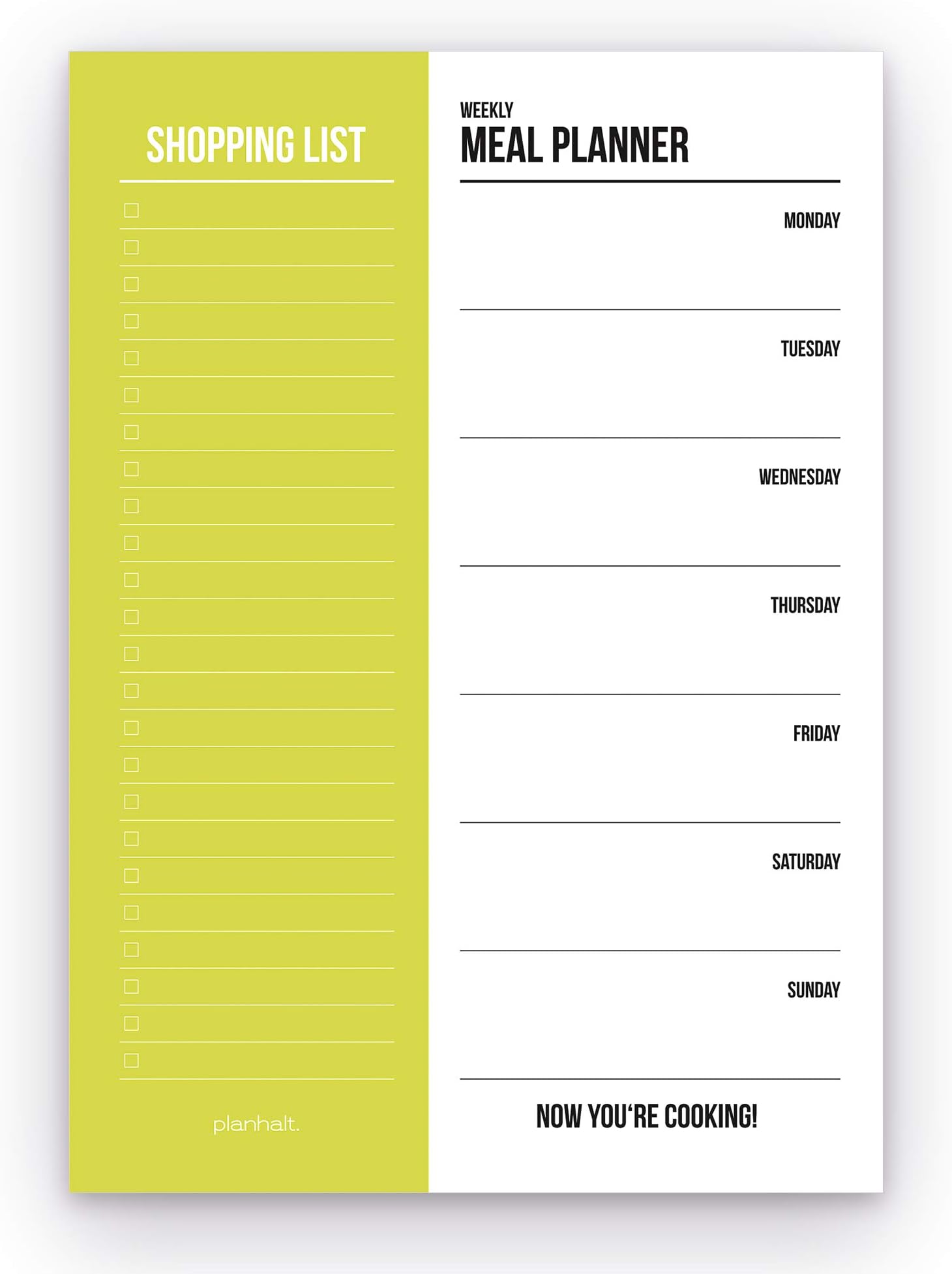 Food Meal Planner, Shopping List, A5 Notepad/50 Pages