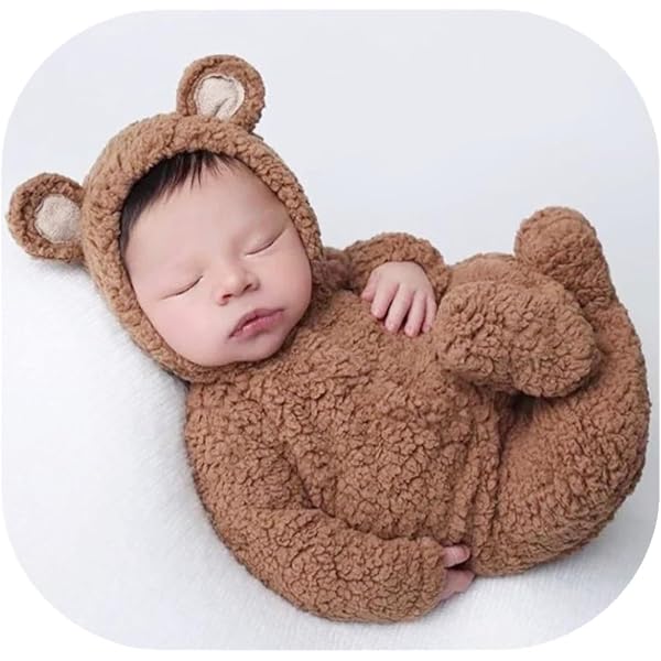 Mameluco Con Gorro De Oso Para Recién Nacido - Accesorio Fotografía Bebé, Colores Suaves, Talla 0-1 Mes, Regalo Baby Shower