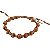 Rosary Bracelets Olive Wood Finish with Silver Toned Crucifix Charm, 7 1/2 Inch