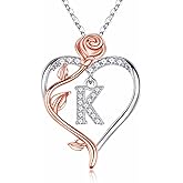 Iefil Valentines Day Gifts for Her - 925 Sterling Silver Rose Heart Initial Necklace, Anniversary Birthday Gifts for Women, Jewelry Gift for Her Wife Girlfriend