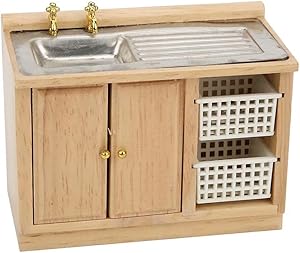 iLAZ 1:12 Scale Dollhouse Furniture Miniature All in one Kitchen Sink with Cabinet for Doll House, Miniature Accessory Kids Pretend Toy, Creative Birthday Handcraft Gift