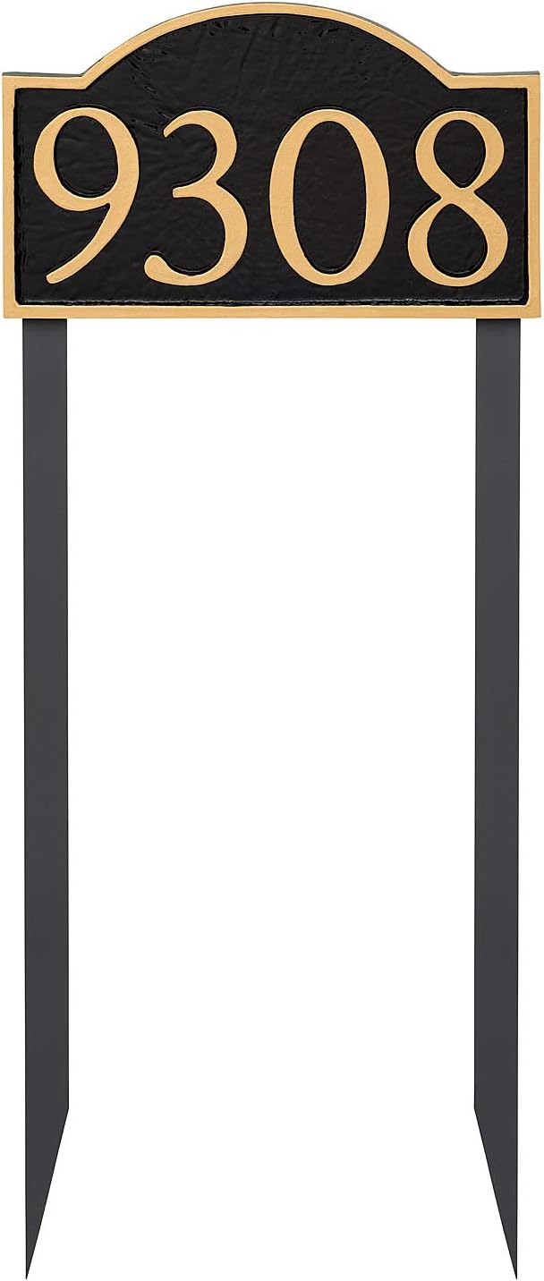 Address Signs - Address Number Store, Powder Coated Soft Arch Economy Series Address Plaque with Lawn Stakes, Serif Font, Holds up to 4 Characters