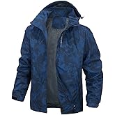 Chaos World Men's Rain Jacket With Hood Windbreaker Lightweight Waterproof Raincoat Trench Coat Camping Gear