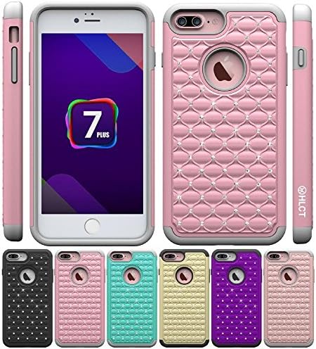 iPhone 8 Plus Case, iPhone 7 Plus Case, Soft Interior Silicone Bumper &amp; Hard Shell Solid PC Back, Shock-Absorption Anti-Scratch Hybrid Dual-Layer Cover (Pink)