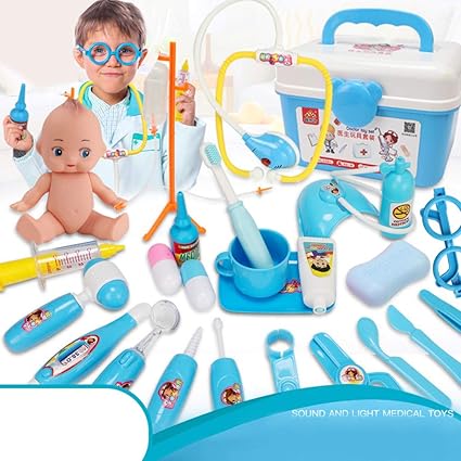 FidgetGear Play House Childrens Doctor Toy Set Simulation Medical Tool Kit Gift 26 Piece Set Blue