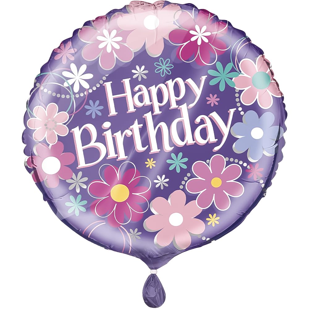 Birthday Blossoms Multicolor Round Foil Balloon (45cm) 1 Piece - Vibrant Party Decor for Celebration & Parties