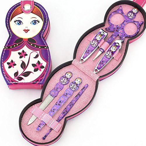 Nail Clipper Set, Rongron 6 Pcs Set Russian Doll Nail Care Clipper Manicure Pedicure Set (Purple)