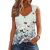 Womens Summer Tops Scoop Neck O Ring Shoulder Tank Tops Casual Sleeveless Button Front T Shirt Blouse