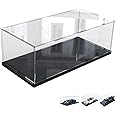 Thickened Clear Acrylic Display Case for Lego 42154 10295 42176 42170 75376 10317 Collectibles, Transparent Box Dustproof Protection with Wood-Plastic Base & String Light, Black Inside 15.7x7.9x7.9in