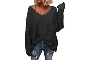BZB Women's V Neck Long Sleeve Knit Loose Oversized Pullover Sweater Top