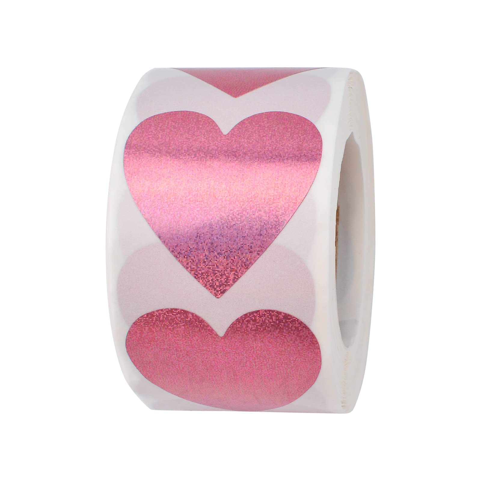 URROMA 500 Pcs Pink Heart Sparkling Stickers, Glitter Laser Sticker for Small Business Packaging Valentine's Day Christmas Wedding Envelopes Seal