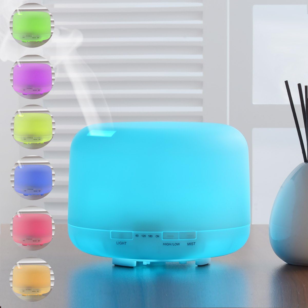 Lumanux 500ml Essential Oil Diffuser Cool Mist Ultrasonic Air Humidifier with 10 Hours Continuous Mist, 4 Timer Settings, 7 Color LED Changes, Waterless - Best Oil Diffuser for Aromatherapy