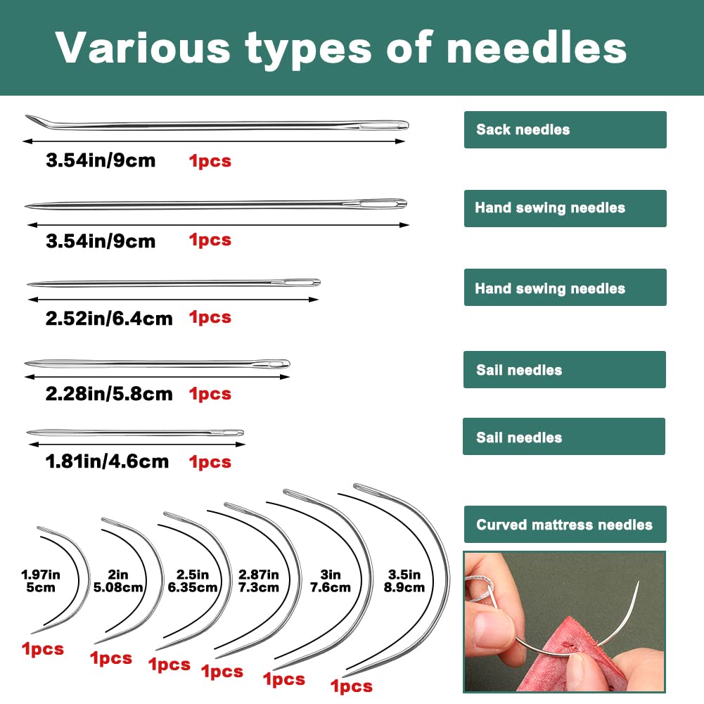 38 pcs Upholstery Repair Sewing Kit, Leather Sewing Kit, Heavy Duty Sewing Kit for Leather Craft DIY with Sewing Awl, Seam Ripper, Leather Hand Sewing Needles, Threader and Leather Sewing Thread