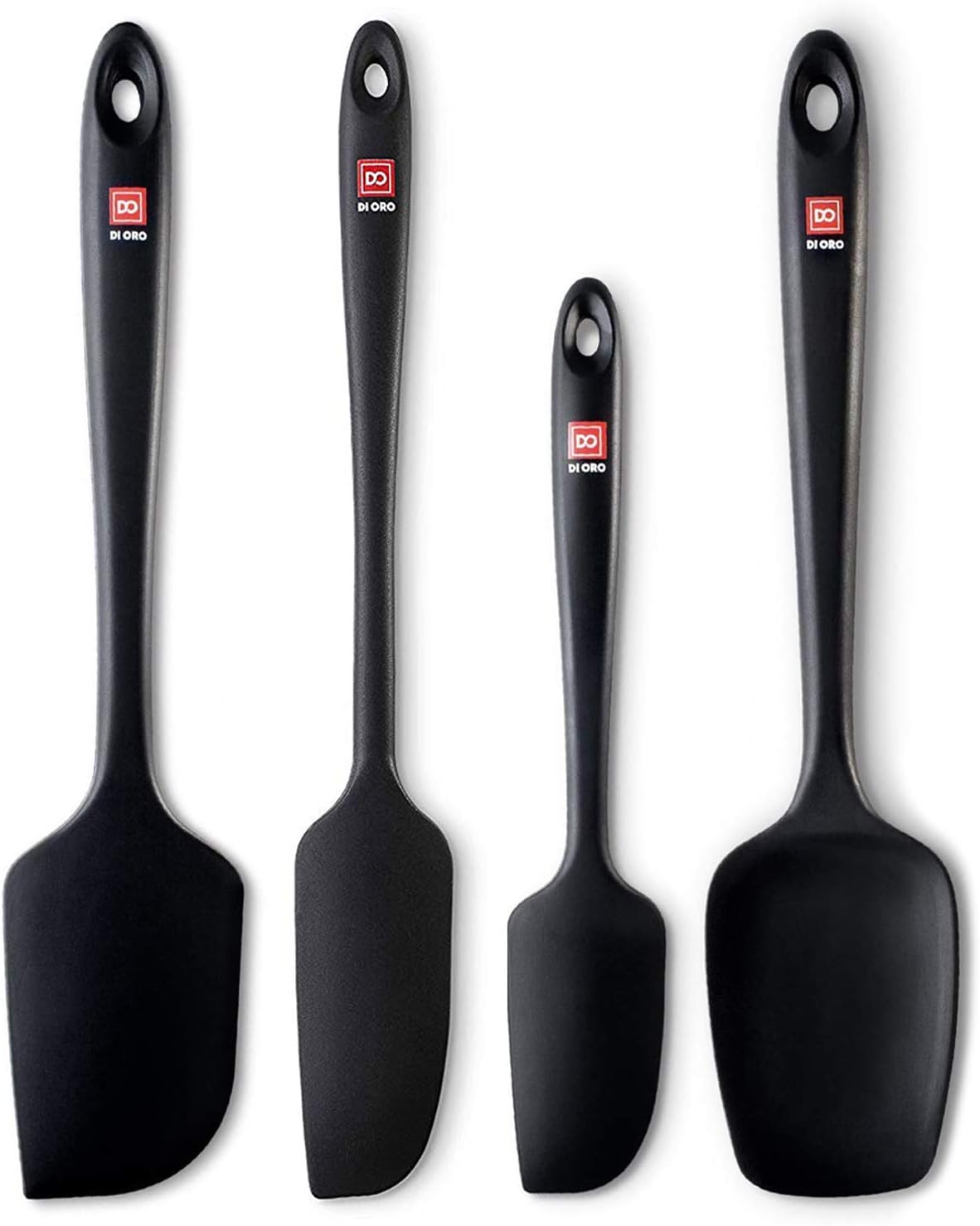 Award-Winning Pro-Grade Black 4-Piece Seamless Silicone Spatula Set By DI ORO - 600ยฐF Heat-Resistant Premium Rubber Spatulas - Best Spoonula, Large Spatula, Small/Mini Spatula, and Jar Spatula
