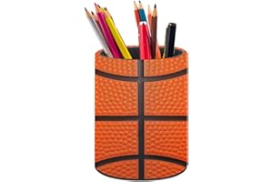 XUWU Basketball Print Texture Pen Holder Pencil Organizer Cute Pencil Cup Desk Decor Makeup Brush Holder PU Multifunctional Office Suppliesfor Home Classroom School
