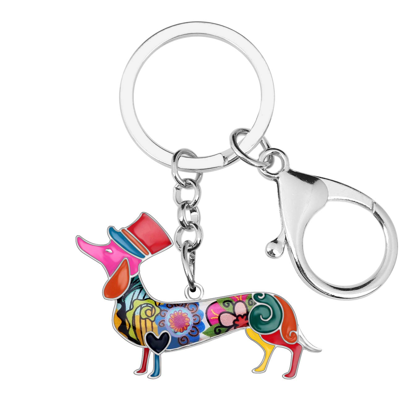 BONSNY Enamel Metal Dachshund Dog Key Chains For Women Girl Car Purse bag Rings Charms Pets Gift (Multicolored)