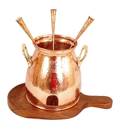 Indian Art Villa Handmade Copper Table Tandoor with Wooden Bottom (8-inch Width)