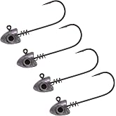 Duckett Fishing Subtle Head Jig Heads Soft Plastic Lure Jig for Bass, Walleye, and Inshore Fishing, 4 Pack, Unpainted with Eye, 3/0 Hook
