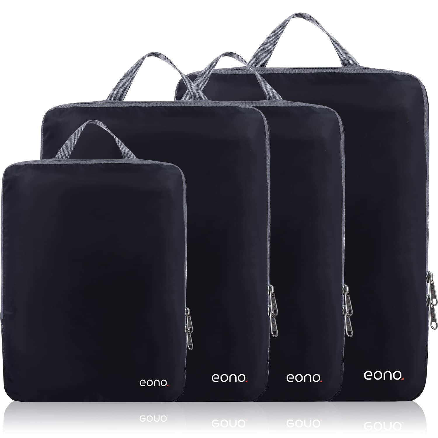 Eono 3/4/6 Piece Compressible Packing Cubes for Organising Your Travel Luggage Compression Packing Cube Packing Bags Set & Luggage Organiser for Backpack & Suitcase, 4 Piece Black, M