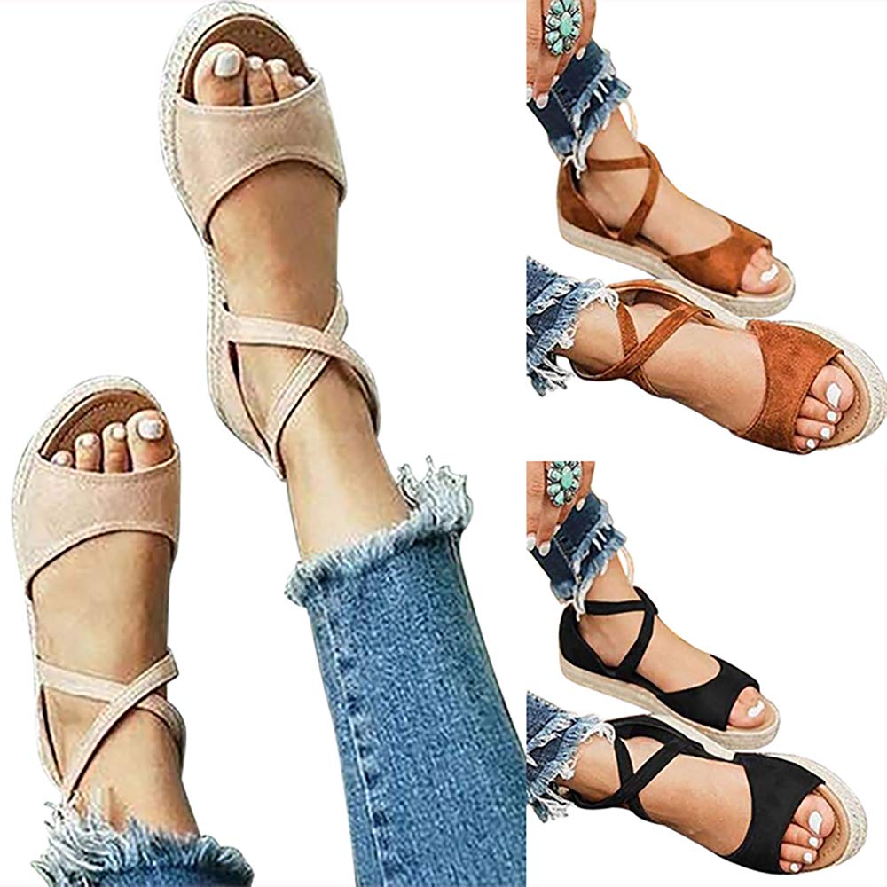 Susanny Women's Platform Sandals Open Toe Wedge Strappy Sandal Espadrilles Summer Casual Flat Shoes - Image 4