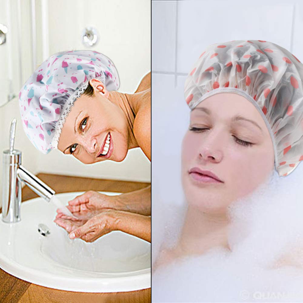 11 Pieces Waterproof Shower Caps Elastic Reusable Plastic Bathing Hair Cap Lady Salon Hat for Kids Girls and Women, Assorted Patterns : Beauty