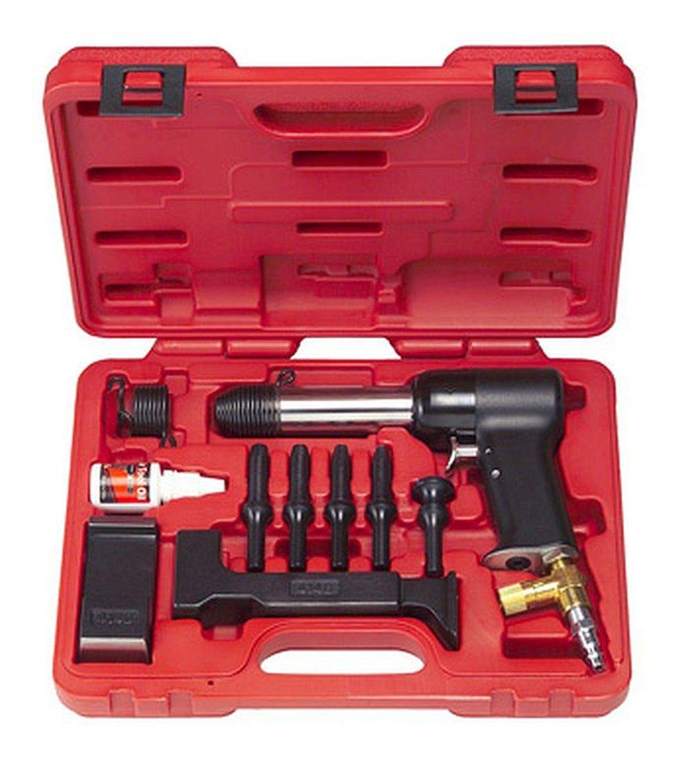 3X AIR Hammer KIT for Solid Rivets. Comes with 2 Bucking Bars, 4 Cupped Universal Head BITS (3/32, 1/8, 5/32 & 3/16), A 1" Flush DIE, and 2 RETAINING Springs.
