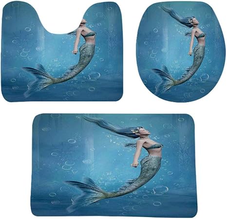 Amazon Co Jp 人魚の装飾 浴室マット セット 足ふきマット 滑り止め 3点セット 人魚のフィッシュテイル浮き泡神話上の生き物妖精海洋生物アート 防音 ラグマット 洗える おしゃれ 50 80cm ホーム キッチン