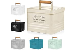ELITAPRO Dryer Sheets Holder for Laundry Room - Farmhouse Dryer Sheet Box with Lid - Laundry Room Decor & Accessories - Metal Dryer Sheet Container for Laundry Room Organization & Storage (Ivory)