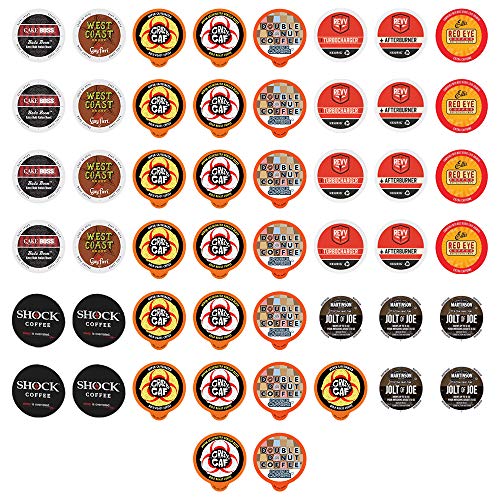 Extra Caffeine Extra Bold Coffee Single Serve Cups for Keurig K Cup Brewers 1.0 & 2.0 Variety Pack Sampler (50Count)