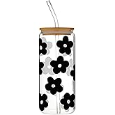 Santa Barbara Design Studio Cold Brew Glass Tumbler With Lid And Straw Glass Cup with Bamboo Lid, 20-Ounce, Black - Flowers