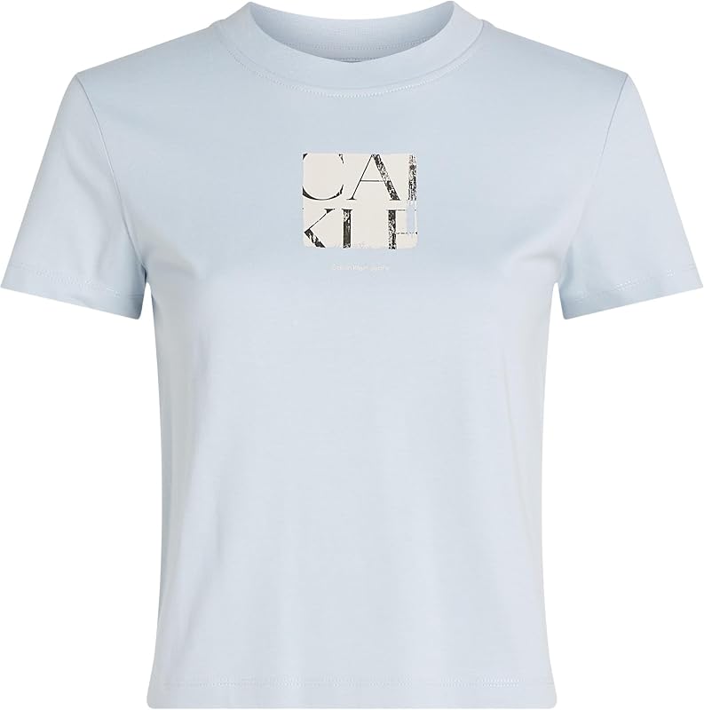 Camiseta de Manga Corta Mujer Front Photo Graphic Baby tee con Cuello Redondo, Azul (Niagara Mist), XXXL