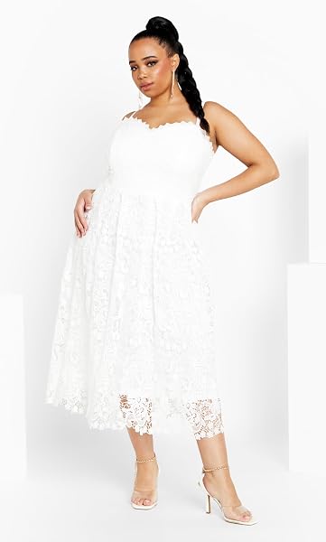 CITY CHIC WOMEN’S PLUS SIZE COCKTAIL DRESS – SCARLET BUSTIER LACE MIDI