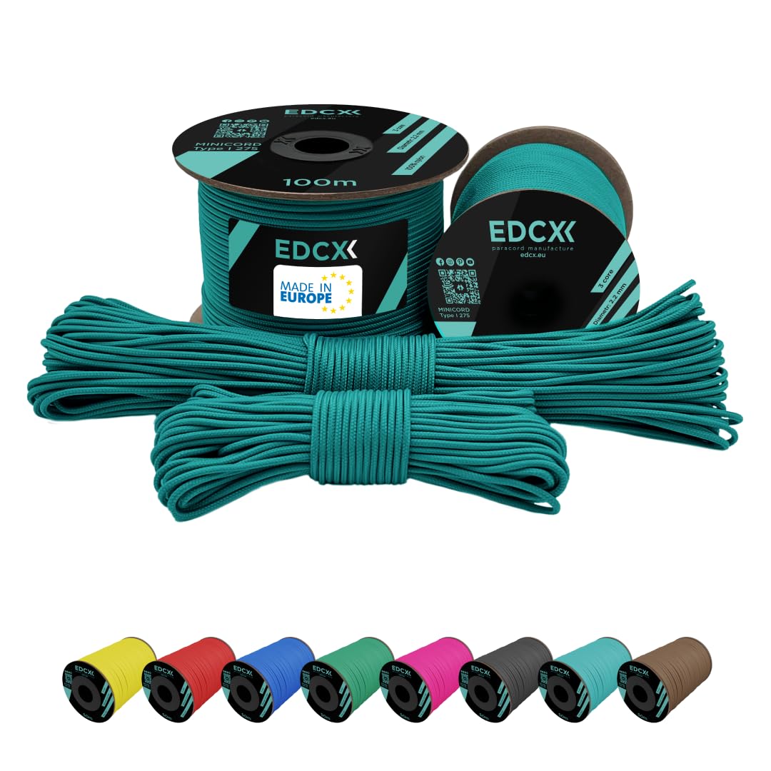 EdcX 2 mm Nylon Paracord 275 (15, 30, 50 and 100 m)– 100% Nylon rope, 3-Strand cord, Nylon cord 2 mm in Many Colours (Emerald Green, 30 m)