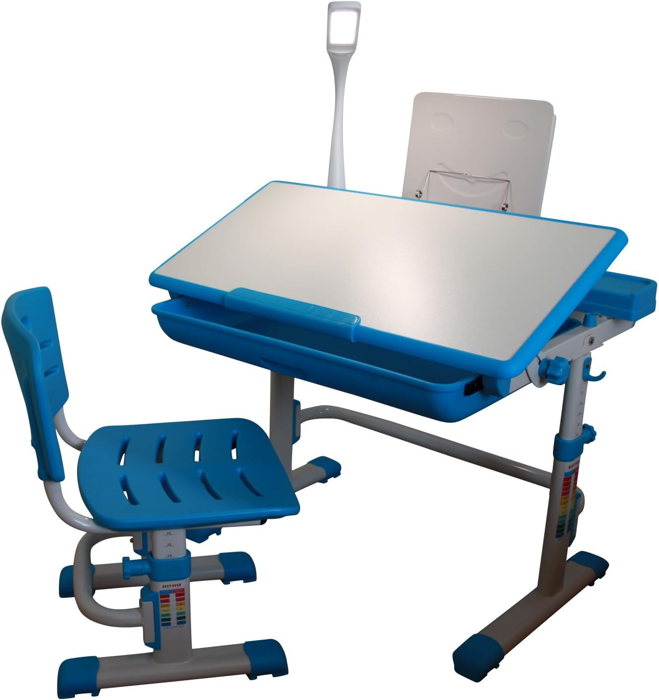 Ergonomic Kids Desk Chair with LED Lamp Steel Bookstand Animal Seat Pad Height Adjustable Children Desk Chair - Sprite (Blue)