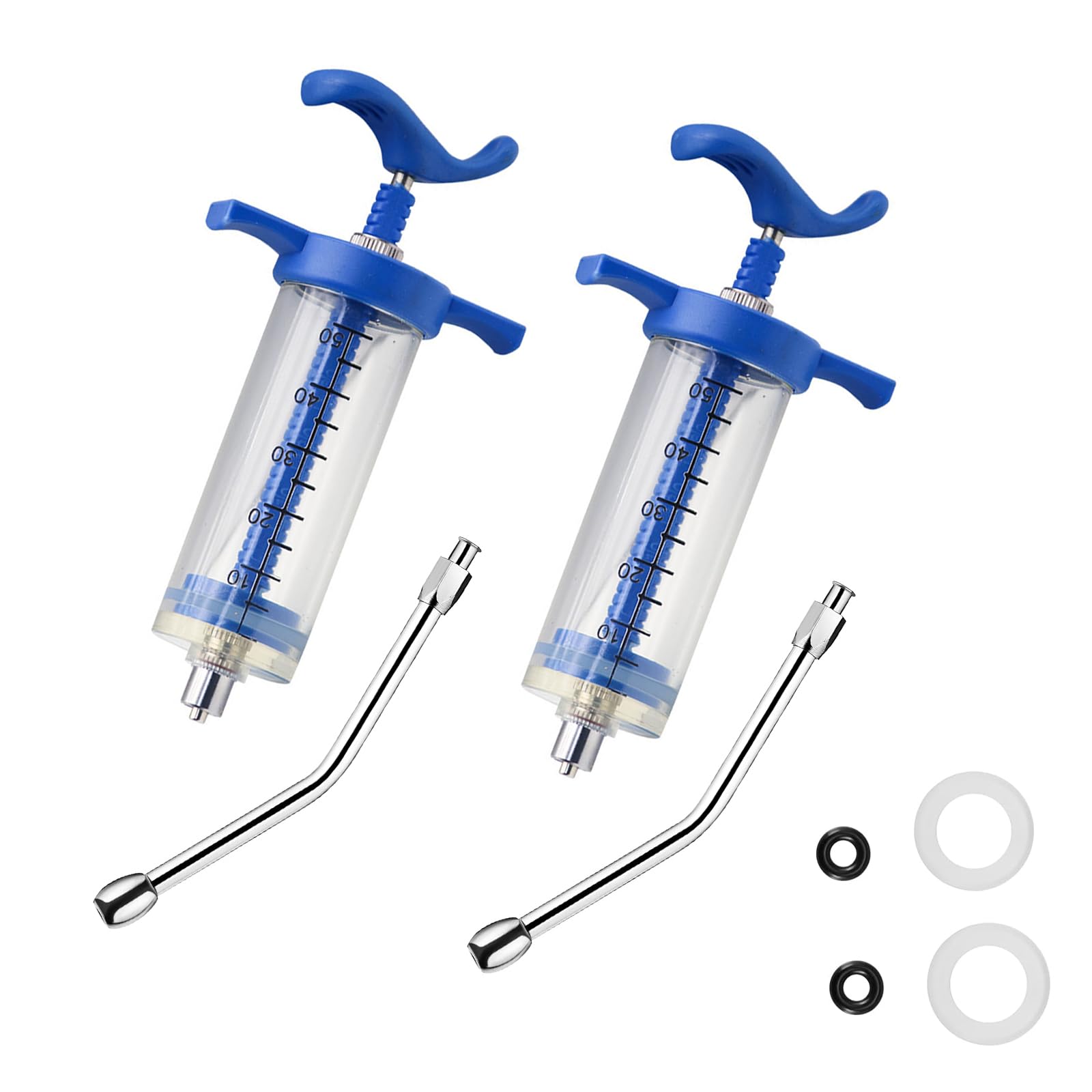 Photo 1 of 2Pcs Reusable Goats Syringe, 2 Drench Nozzle Adjustable Dosage Drench Gun Syringe for Bird, Cattle, Sheep, Goats, Horse, Pig, Dog Supplies, Pet Water Filler Tool (M-50ML)