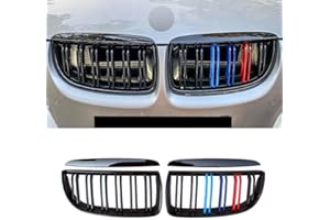 MAXDOM LLC MAXDOM Replacement Front Upper Grill Fit for BMW (2004-2008) 3 Series E90 E91 – Gloss Black Double Slats Tricolor ABS Grille