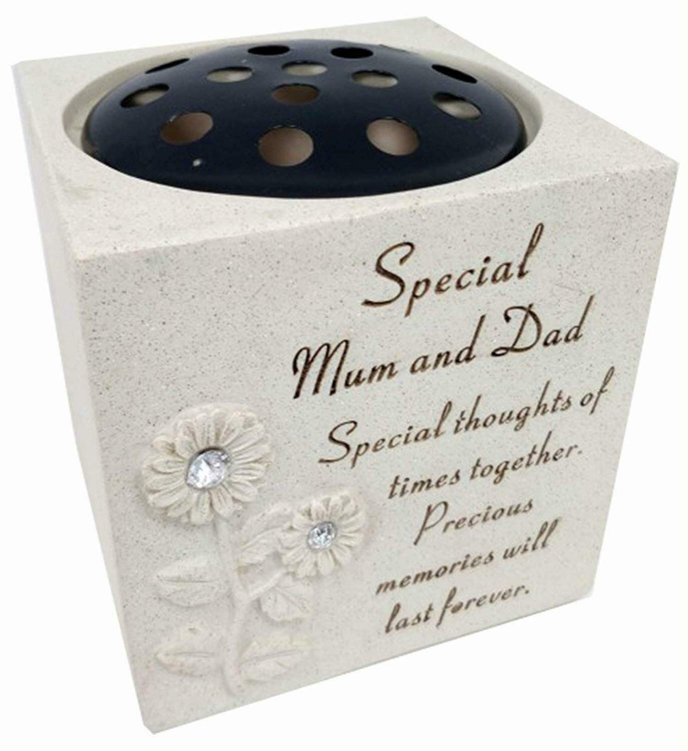 SPECIAL MUM AND DAD DIAMANTE GRAVE FLOWER POT — image 1