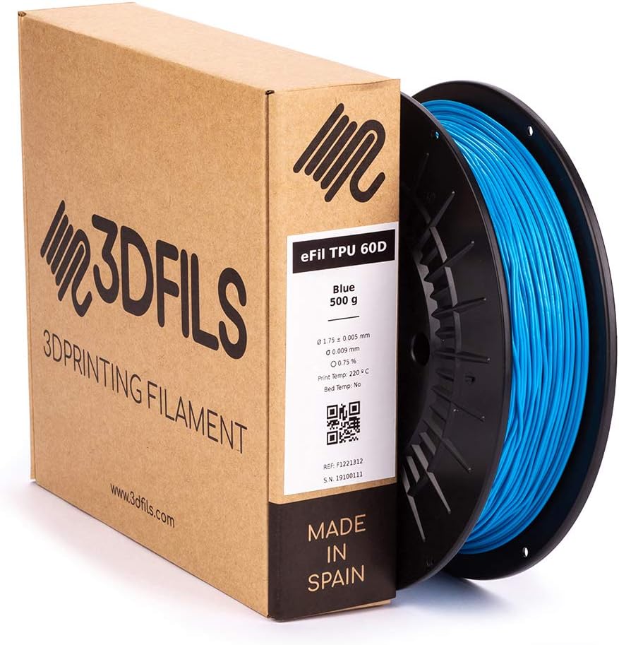 3DFILS - Flexible Filament for 3D Printing eFil TPU 60D: 1.75 mm, 500 g, Blue