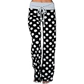 iChunhua Women's Comfy Stretch Floral Print Drawstring Palazzo Wide Leg Lounge Pant