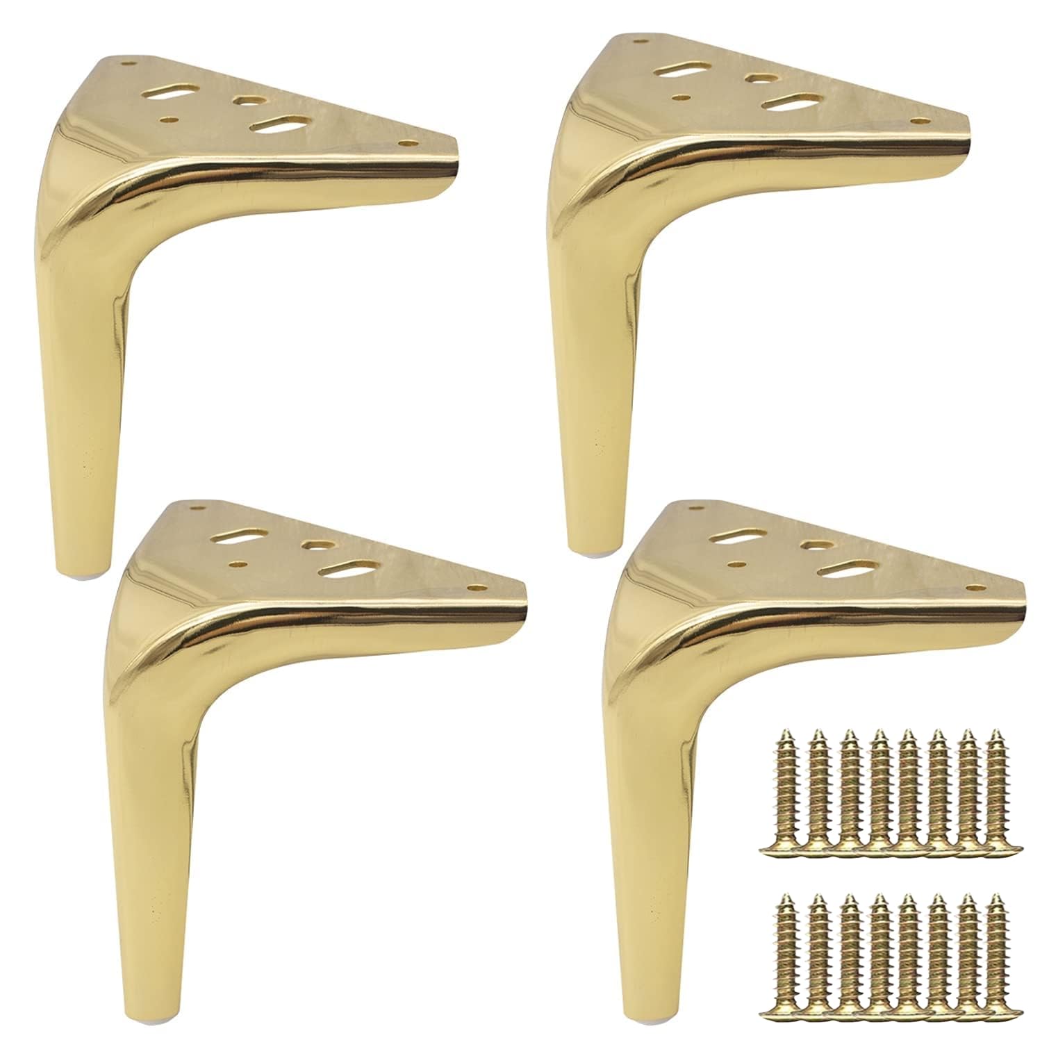 Eidoct 4 Pcs Furniture Legs, Metal Furniture Sofa Legs, Modern Table Legs Metal Triangle Furniture Feet, Sofa Foot Couch Legs Replacement for Cabinet Cupboard Chair Ottoman (12cm, Gold)