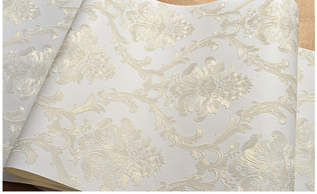 TaoGift Victorian Damask Embossed Wallpaper Peel and Stick Wall Paper Mural for Bedroom Bathroom Living Room Home Decoration (53cmx5m, Beige)